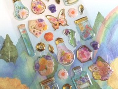 Puffy Gold Pressed Flower Sticker Sheet Scrapbook Junk Journal Girly