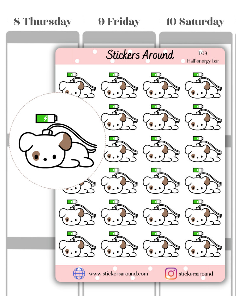 Recharging Battery Energy Planner Stickers, Dog Sticker, Journal Sticker