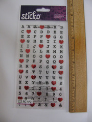 Sticko Stickers HAPPY HEART ALPHA Letters Numbers Hearts 112 Pieces NOS