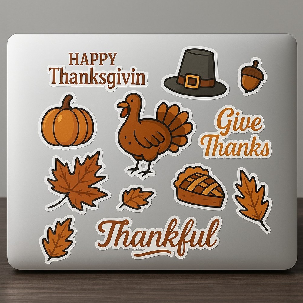 Thanksgiving Sticker Sheet Fall Turkey Pumpkin Pie Give Thanks Autumn Decor 4×6″