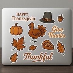 Thanksgiving Sticker Sheet Fall Turkey Pumpkin Pie Give Thanks Autumn Decor 4×6″