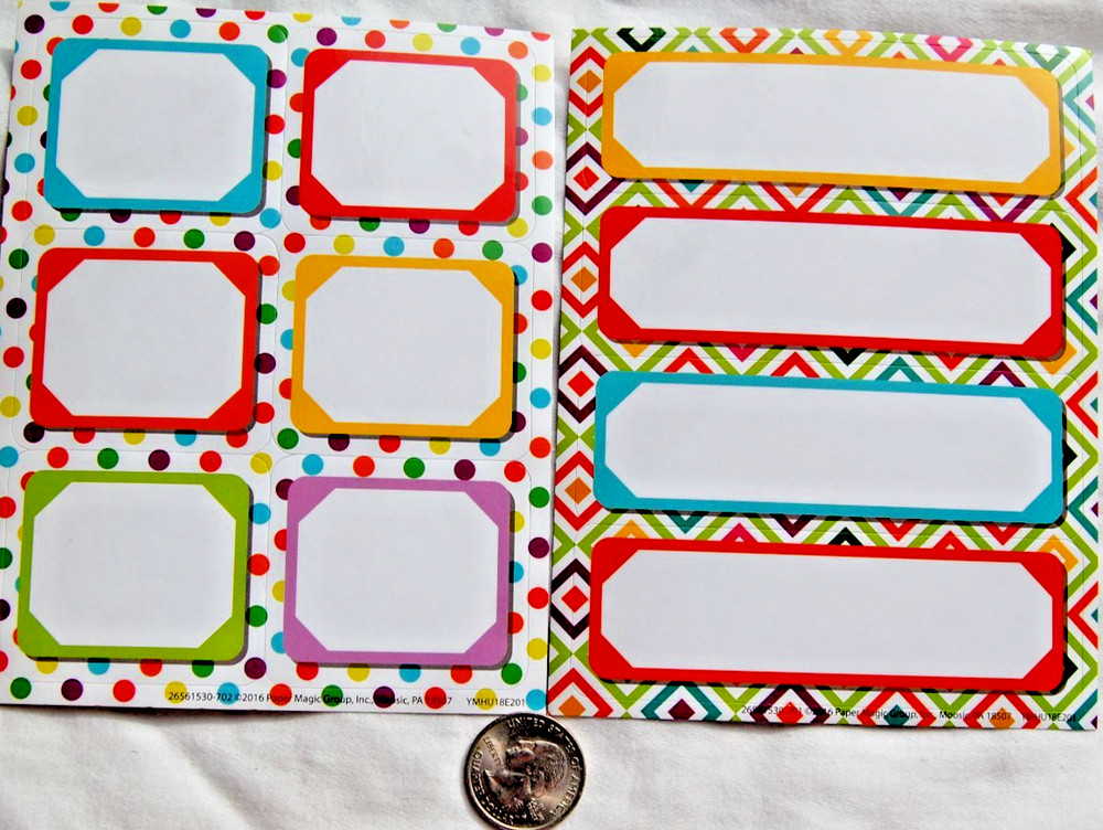 Paper Magic stickers LABELS journaling box rainbow dots zigzag square colorful