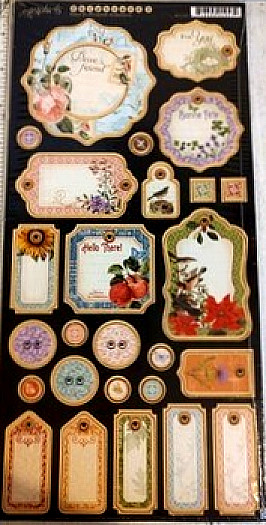 Graphic 45 Time to Flourish Collection Friend Chipboard Tags Buttons Accents
