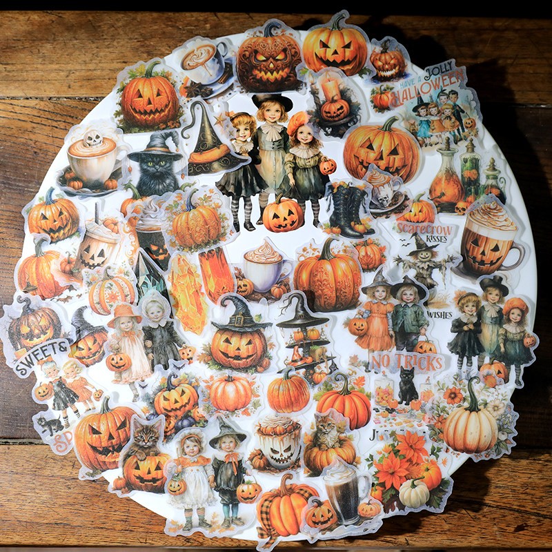 50 pcs Halloween Translucent Vellum Matte Surface Paper Sticker Scrapbook