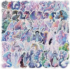 10pcs Pearl Dragon, Angel, & Mermaid Stickers- Scrapbook, Journal, DIY Crafts