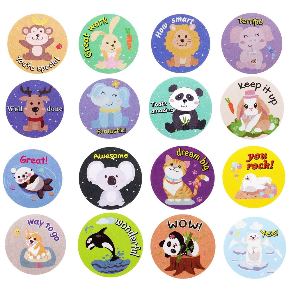 1000 pcs Animal Reward Stickers for Kids, Teachers, Classroom, 16 Designs