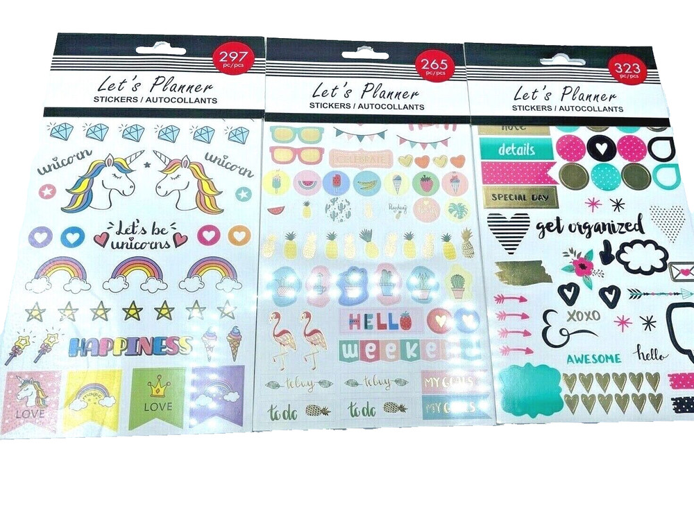 Let’s Planner Stickers 265, 323 & 297 Pieces – Unicorns, Pineapple, xoxo, etc