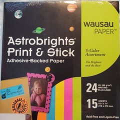 Wausau Paper Astrobrights® 5 Bright Color assortment 15 Sheets Print & Stick