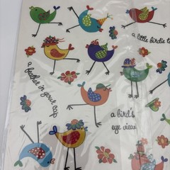 VTG Current 4 Sheet Set Whimsical Bird Stickers By Carol Eldridge NOS