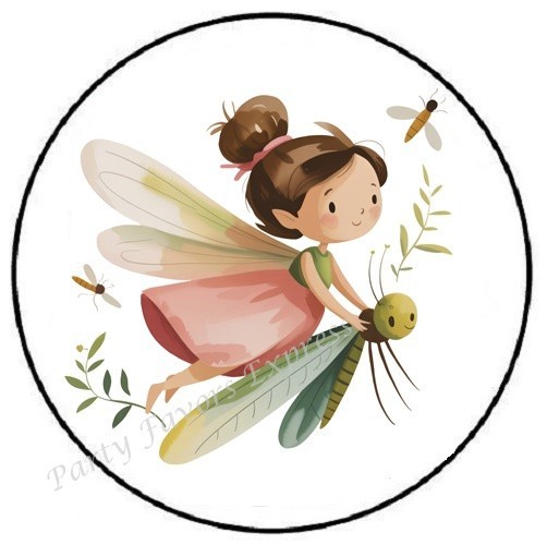 GARDEN FAIRY RIDING ON DRAGONFLY ENVELOPE SEALS LABELS STICKERS PARTY FAVORS