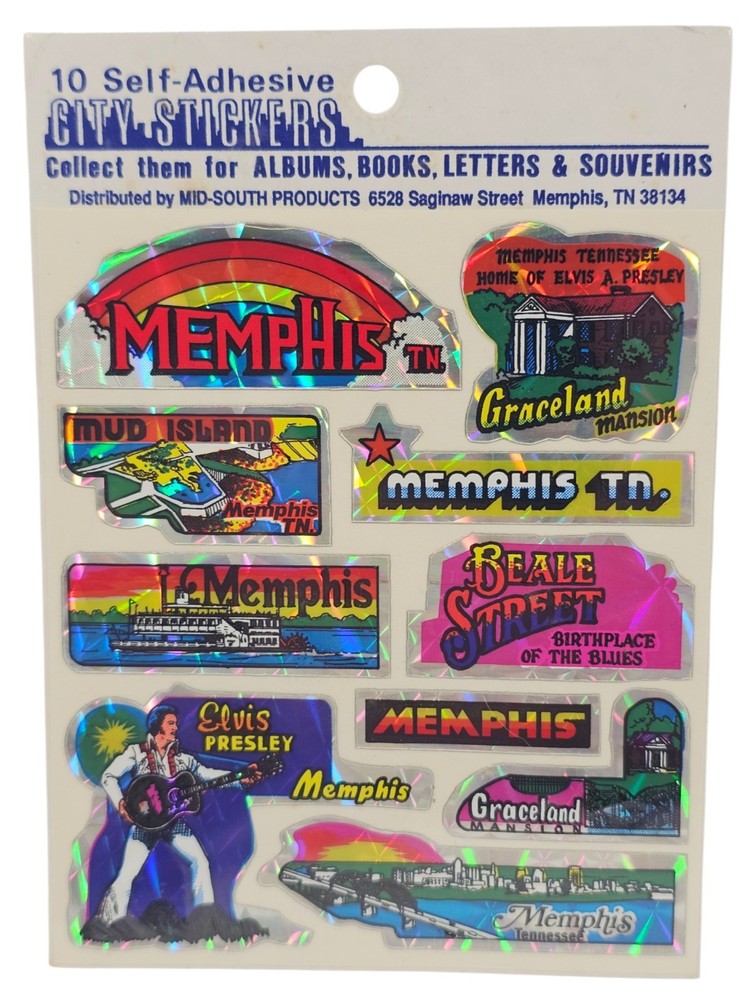 VTG 1980s Prism City Stickers Memphis Elvis Graceland TN Sealed Sheet