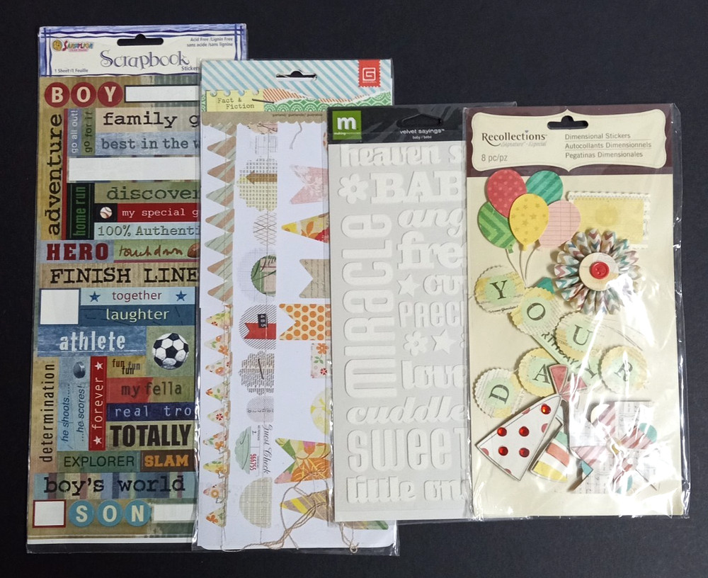 Scrapbooking Sticker Lot of 4 Packages Baby Birthday Boys Room Dimensional