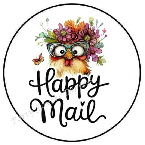 HAPPY MAIL CHICKEN ENVELOPE SEALS LABELS STICKERS PARTY FAVORS