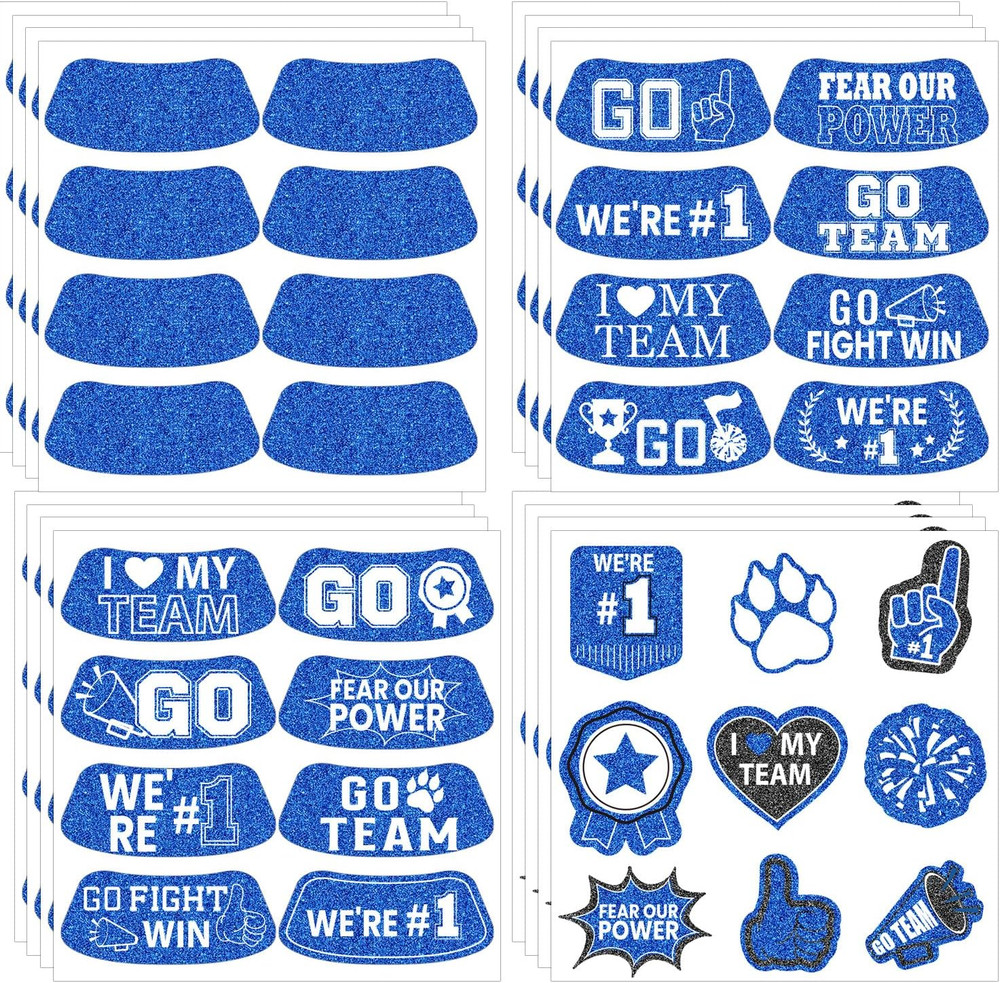 Blue Face Glitter Eye Black Stickers, 36PCS Football Baseball Eye Stickers, Brea