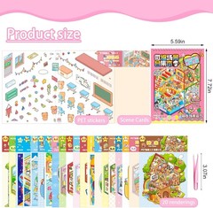 20 Sets 3D Sticker Scene, Miniature House Book for Sticker Therapy, Cute Cartoon