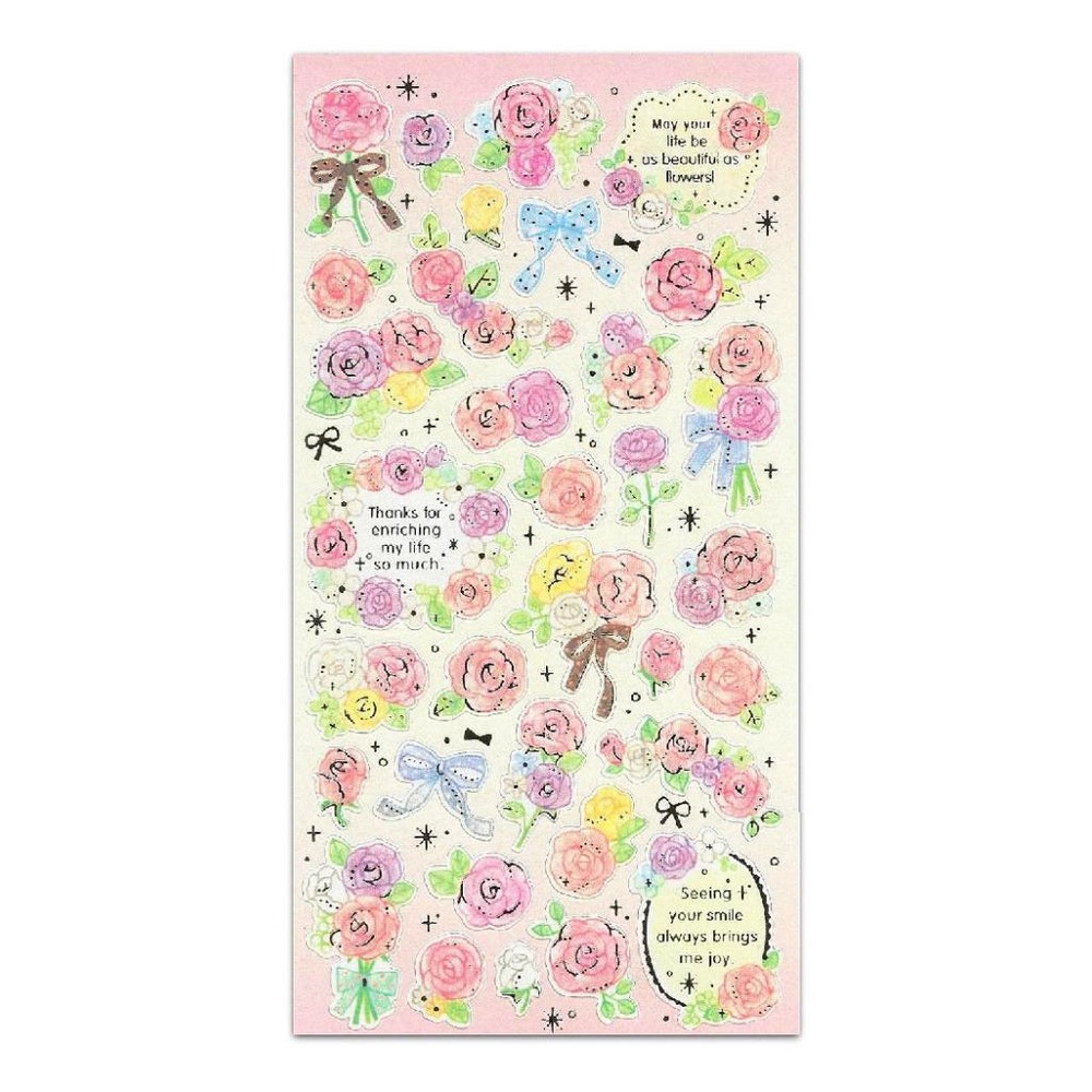 FLOWER STICKERS Craft Scrapbook Sticker Sheet Kawaii Pink Purple Floral Rose NEW