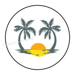 30 PALM TREE SUNSET ENVELOPE SEALS LABELS STICKERS PARTY FAVORS 1.5″ ROUND