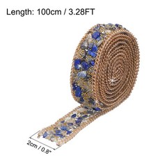 3.28FTx0.8″ Crystal Rhinestone Dark Blue Gems+Gold Rice Bead+ Gold Chain