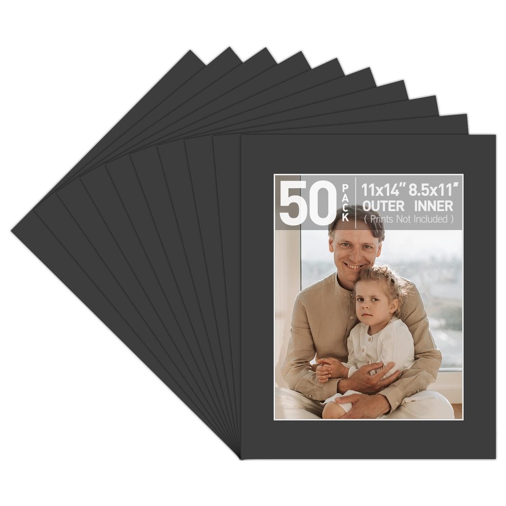11×14 Picture Mat Black Acid Free for 8.5×11 Photos – Bevel Cut 8×10.5 Opening