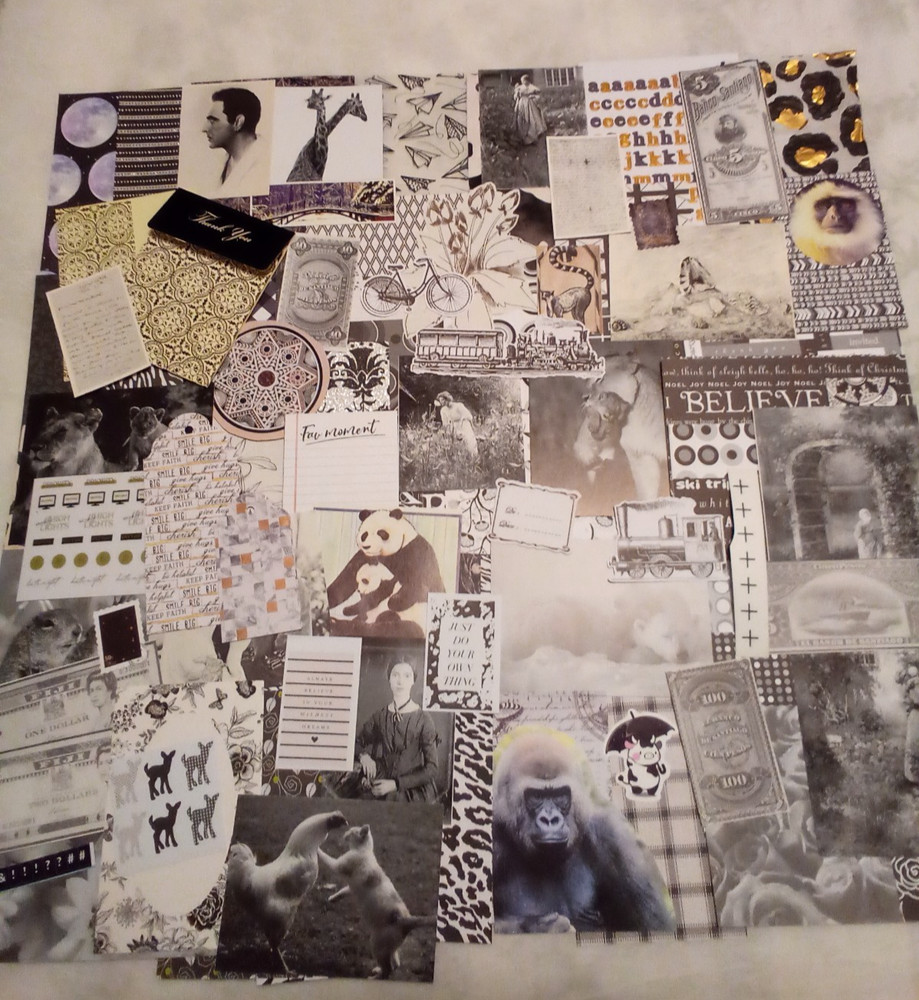 Junk Journal Supplies, over 100 pc. Black/White