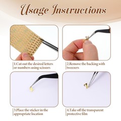 6 Sheets 4.5mm Letter Stickers with Stainless Steel Tweezer Gold, Silver