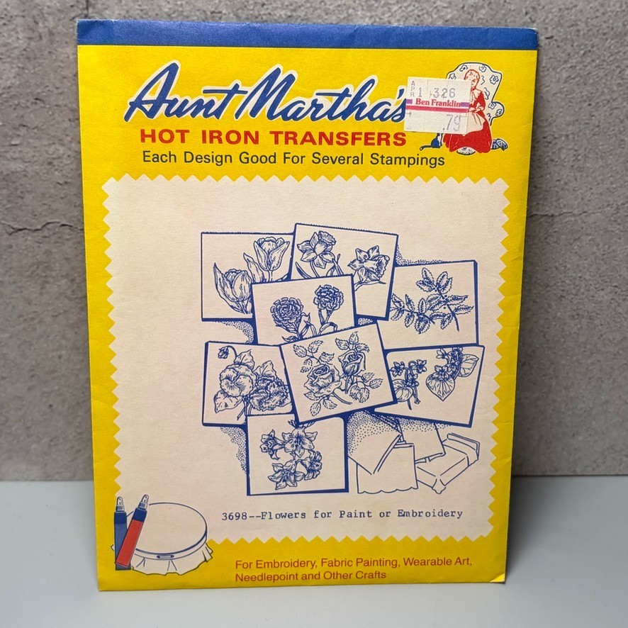 VTG MCM Transfer Pattern Hot Iron On Aunt Martha’s Floral Flowers Roses Plants