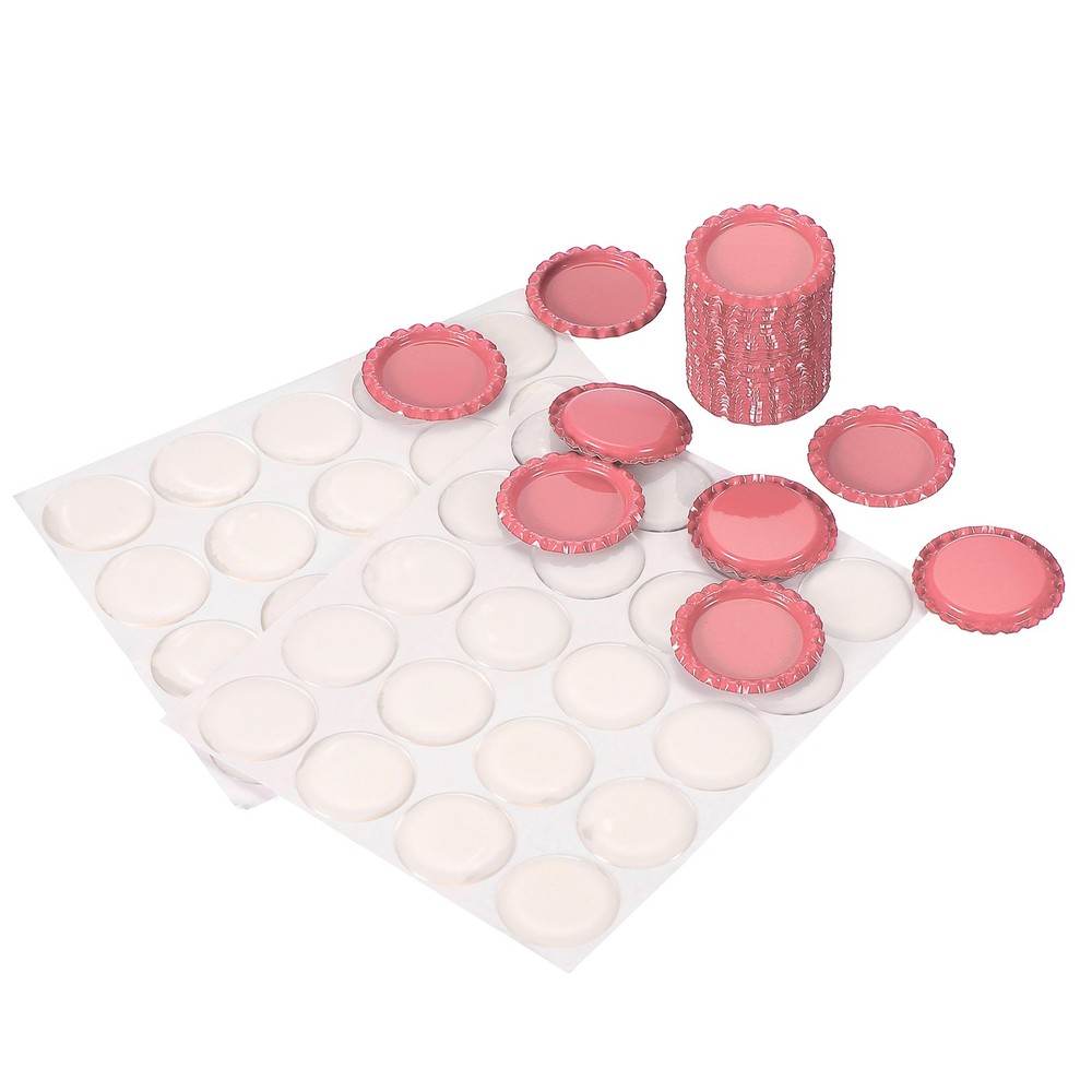 40 Set Bottle Caps for Crafts, Caps with Epoxy Stickers, Pink