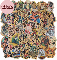 Vintage Stickers, Retro Girl Sailor Sticker Pack 100Pcs Waterproof Vinyl Decals