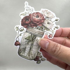 Dark Pink Peonies Mason Jar Stickers Collage Junk Journal Scrapbooking Cards