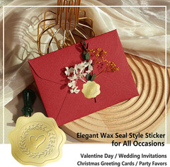 600 PCS Gold Heart Stickers, Embossed Wax Seal Gold Foil Stickers, Self-Adhesive