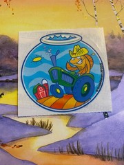 Vtg SmileMakers Farmer Tractor Goldfish Bowl Sticker Mod 2.5” Inches