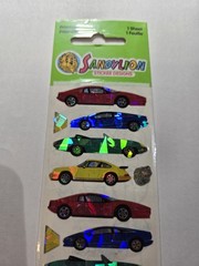 Vintage SandyLion Prismatic Race Cars Stickers Sealed Red, Green, Blue Yellow