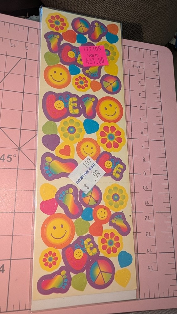 Vintage Stickers Peace Love Hippie Smiley Face Flowers 1 Sheet