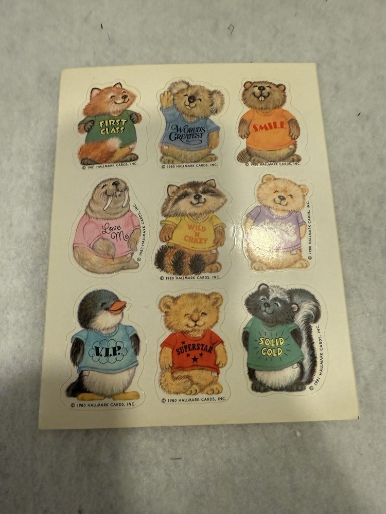 Vintage 1980 Hallmark Sticker Sheet Shirt Tales Tails ONE SHEET Walrus Beaver