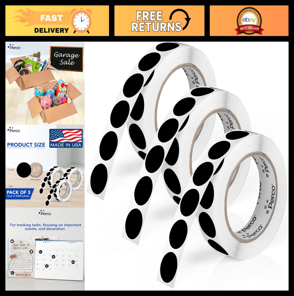 1-Inch Round Dot Sticker Labels – 3 Rolls, 3,000 Total – Permanent Adhesive, Vib