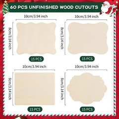 60 PCS Unfinished Wood Cutouts for Crafts Blank Irregular Wooden Slices Natur…