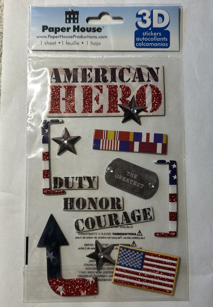 Paper House 3D American Hero Scrapbooking Stickers Glitter Marines Military