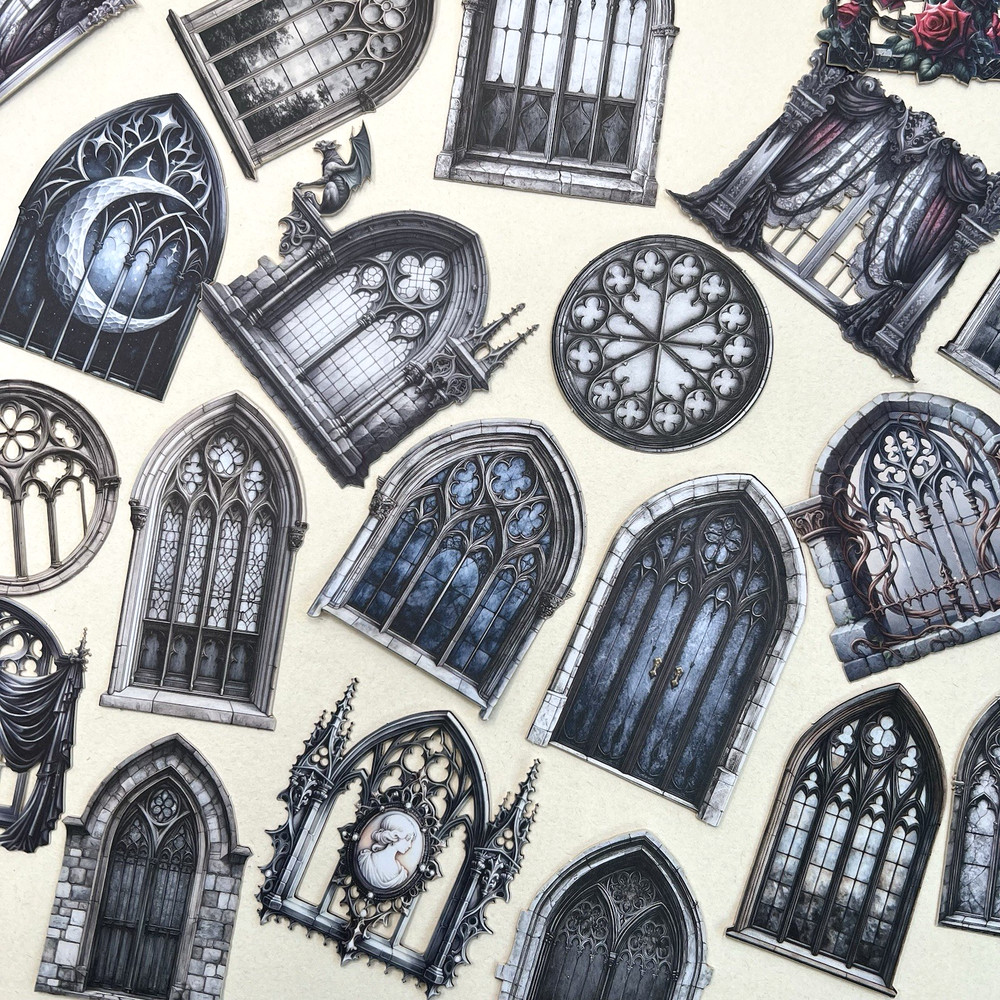 Gothic Window Cardstock Stickers Halloween Junk Journal Collage Scrapbooking