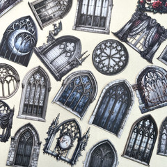 Gothic Window Cardstock Stickers Halloween Junk Journal Collage Scrapbooking