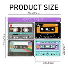 4PCS Audio Tape Credit Card Skin Stickers Set, Waterproof Debit Colourful