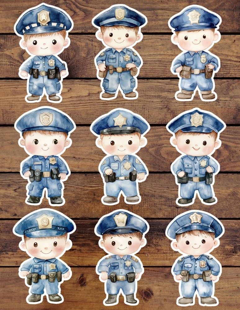 Little Police Boy Die Cut Vinyl Stickers Set Scrapbooking Laptop Waterbottle