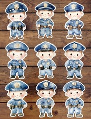 Little Police Boy Die Cut Vinyl Stickers Set Scrapbooking Laptop Waterbottle