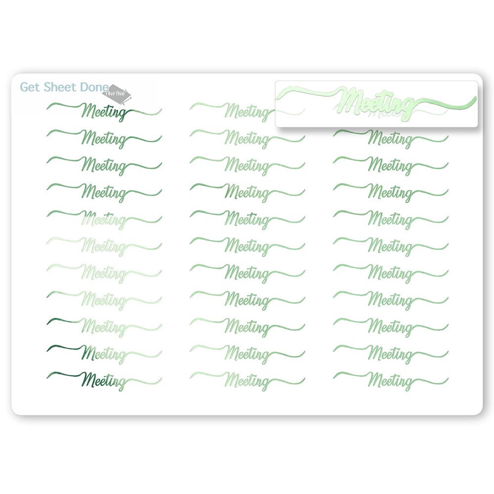 Meeting  Script Planner Stickers / 30 Gold Foiled Text Headers (1.5″) / GREEN
