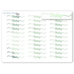 Meeting  Script Planner Stickers / 30 Gold Foiled Text Headers (1.5″) / GREEN