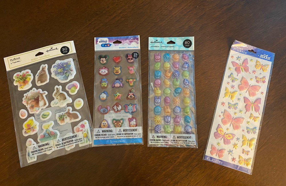 Lot Of 4 New Pkgs Dimensional Puffy Stickers Hallmark Sticko Bastin Disney