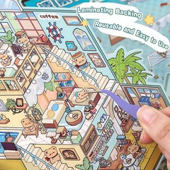4 Sets Big DIY 3D Sticker Scene Isometric Miniature Room Stickers Book A Set