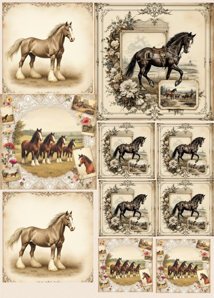 Clydesdale Decoupage Rice Paper For Ornament-Wood Art Collage A4 1 Sheet