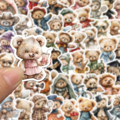 55pcs Cute Teddy Bear Stickers Waterproof Adorable Decals for Phone Case Laptop