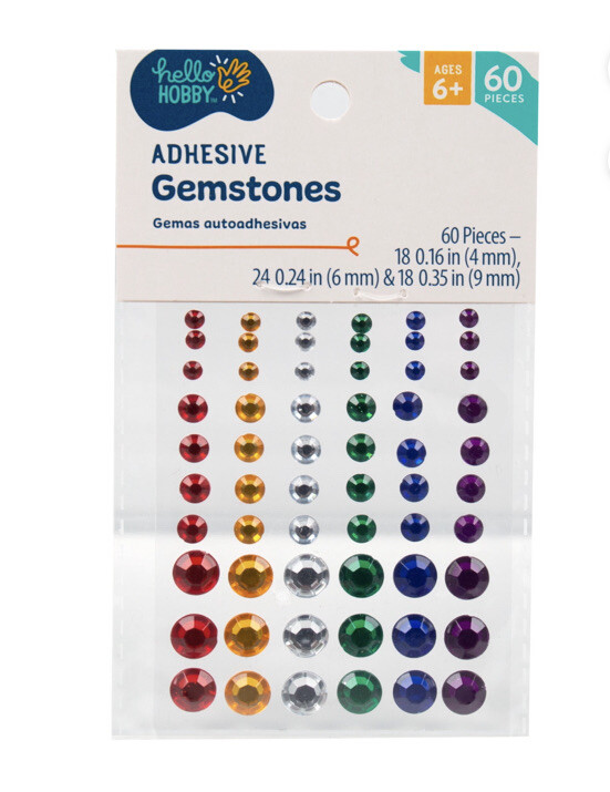 60 Rainbow Adhesive Gemstones Stickers Embellishments Assorted Sizes Papercraft