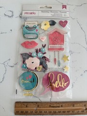 American Craft Remarks Documentary 11PC Dimensional Stickers Clock Flowers Lips